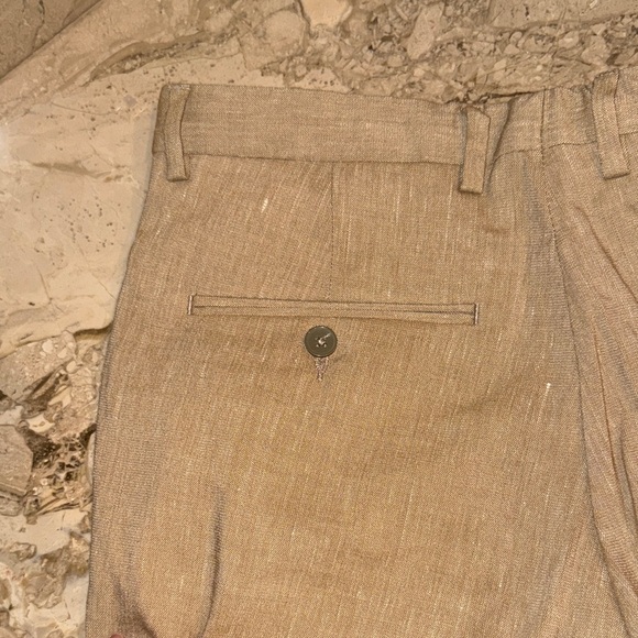 Men's Tan Slim Fit Linen Pants - Picture 3 of 5